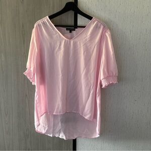 Soft Pink V-Neck ruched Blouse flowy women’s large top pastel lovely pink shirt